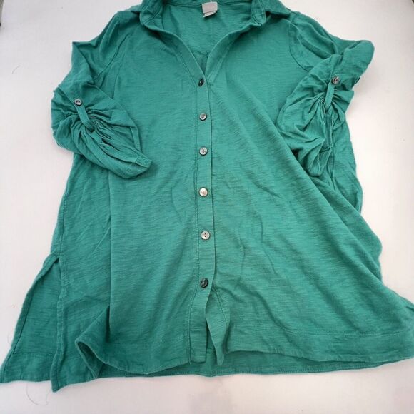 Chico's Tops - Chicos Green Button Up Roll Tab Sleeve Size 2/Large